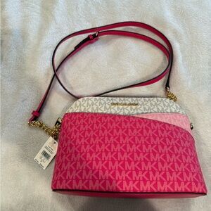 Michael Kors Pink and White Crossbody Bag with Signature Design